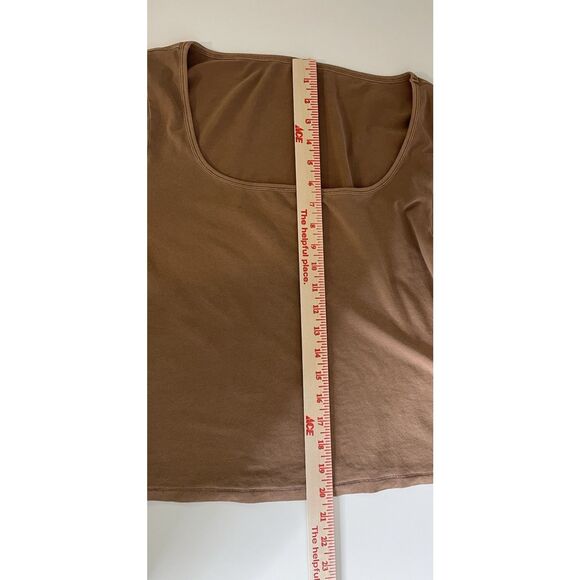 SKIMS Plus Size 2X T Shirt Scoop Neck Long Sleeve Crop Brown Cotton Spandex - Picture 7 of 9